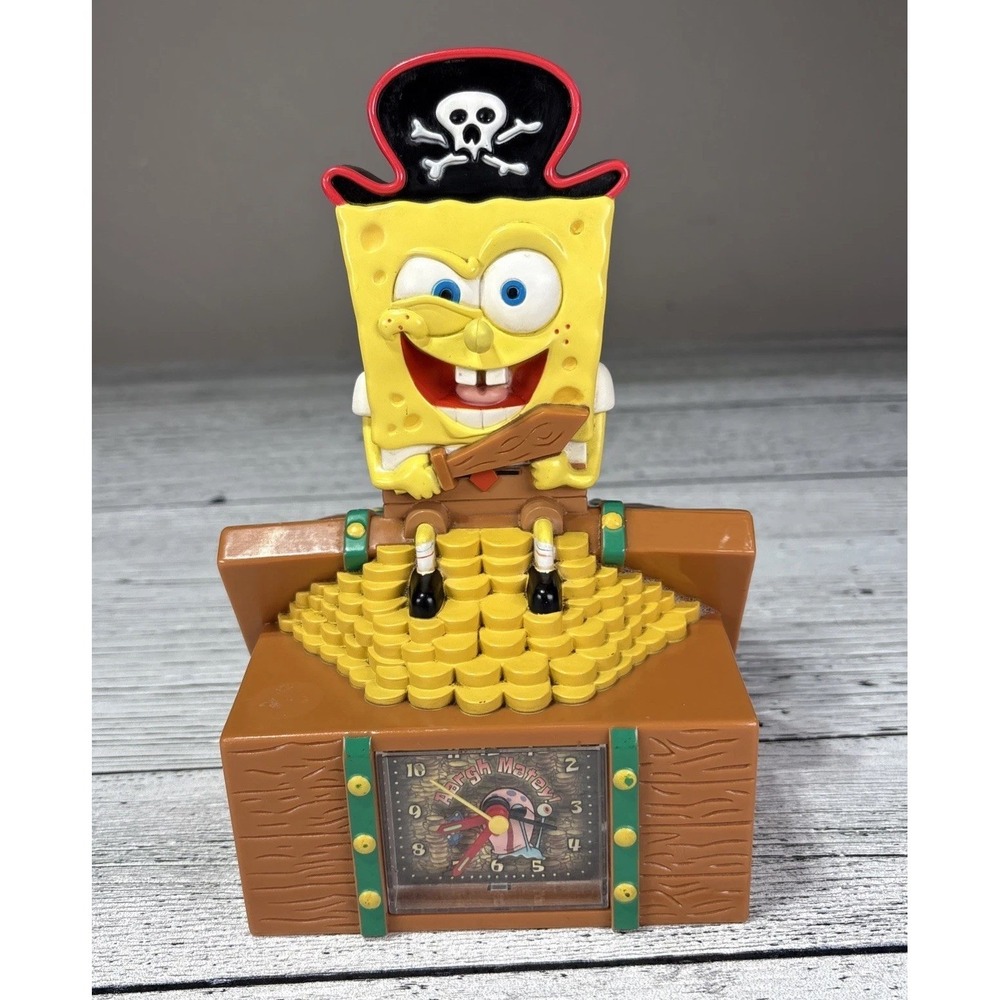 Sponge Bob Square Pants Pirate Alarm Clock & Coin Penny‎ Bank 2006 Viacom